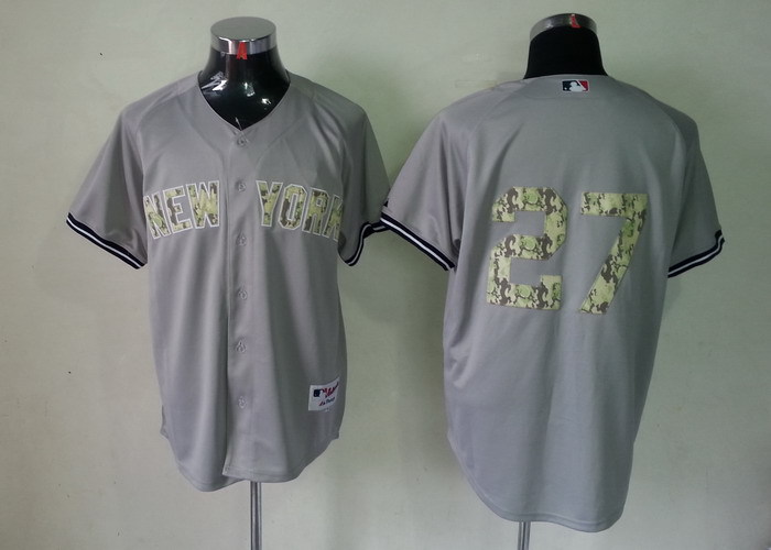 MLB New York Yankees #27 Camo Letters Jersey Grey Color