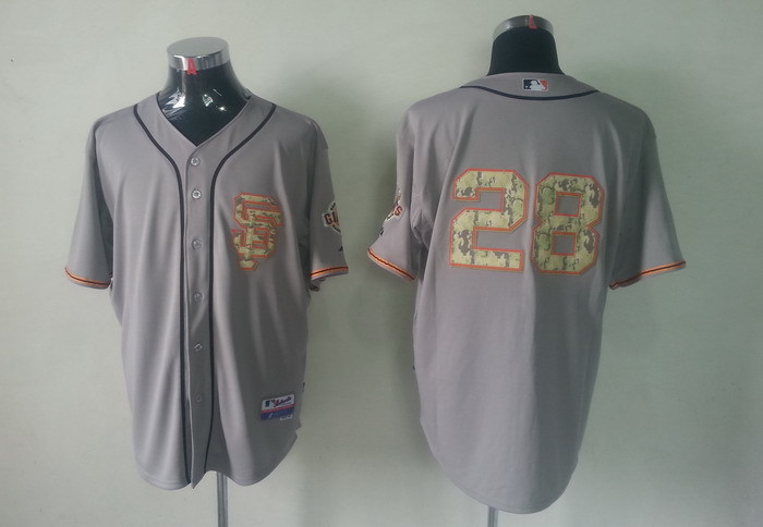 MLB San Francisco Giants #28 Posey28 Buster Posey 2013 USMC Road Cool Base Grey Jerseys