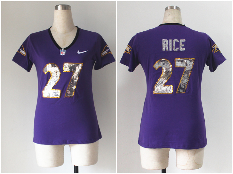 NFL Baltimore Ravens #27 Rice Purple Womens Handwork Sequin lettering Fashion Jersey