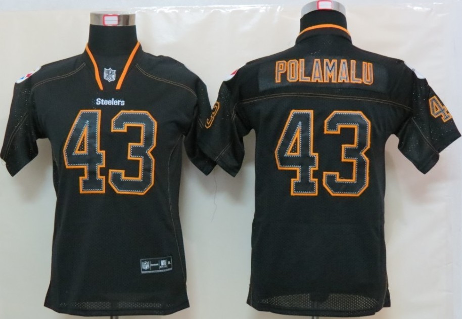 Kids Nike Pittsburgh Steelers #43 Polamalu Lights Out Black Elite Jerseys