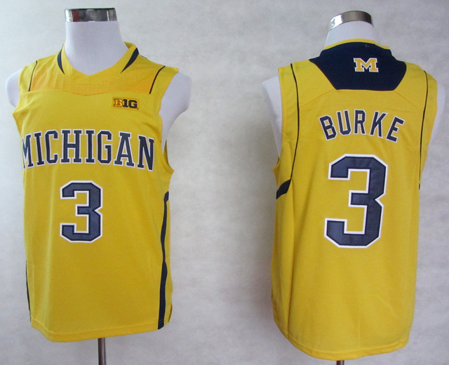 Michigan Wolverines Trey Burke 3 Big 10 Yellow Blue Jersey