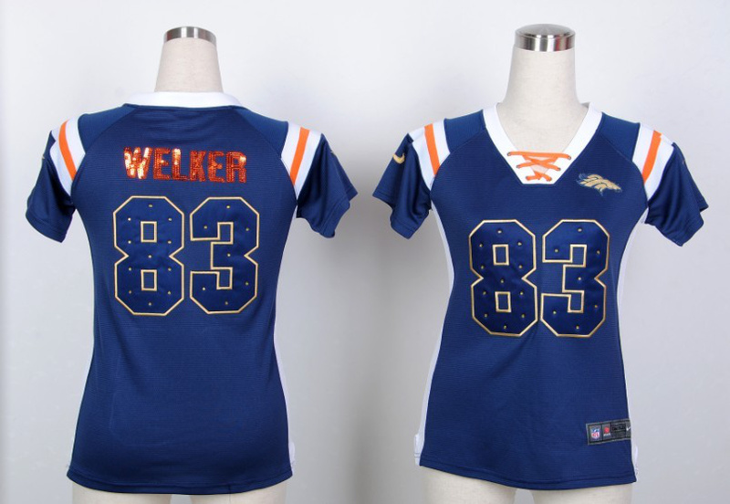 Nike NFL New Women Wash Gold Fashion Denver Broncos #83 Welker Blue jersey