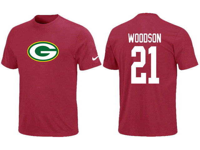  Nike Green Bay Packers 21 WOODSON Name& Number TShirt Red 128 