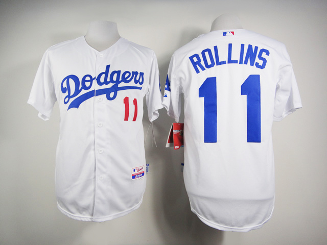 MLB Los Angeles Dodgers #11 Rollins White Jersey