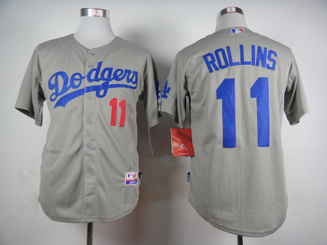 MLB Los Angeles Dodgers #11 Rollins Grey Jersey