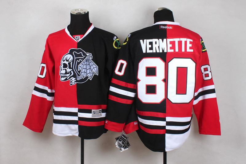 NHL Chicago Blackhawks #80 Vermette Red Black Split Jersey