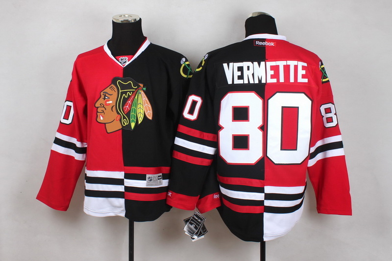 NHL Chicago Blackhawks #80 Vermette Black & Red Split Jersey