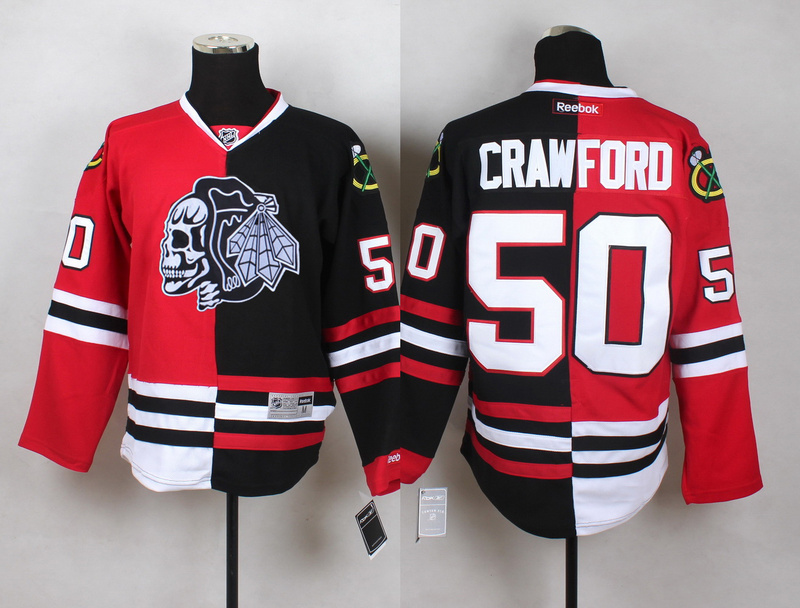 NHL Chicago Blackhawks #50 Crawford Black Red Split Jersey