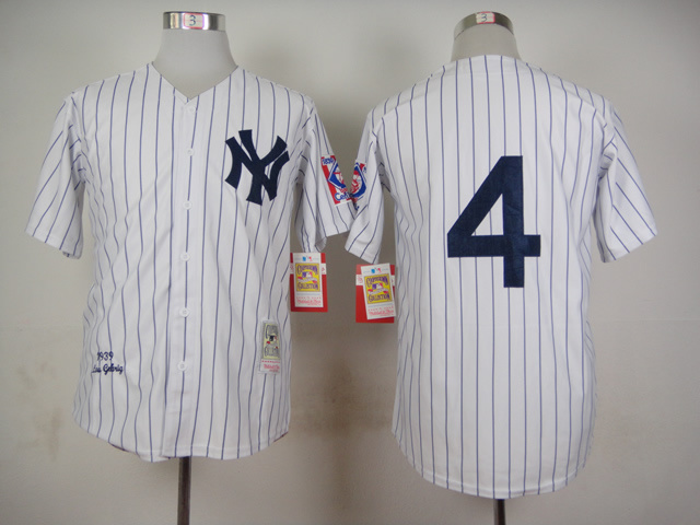 MLB New York Yankees #4 White Lou Gehrig 1939 Throwback Jersey