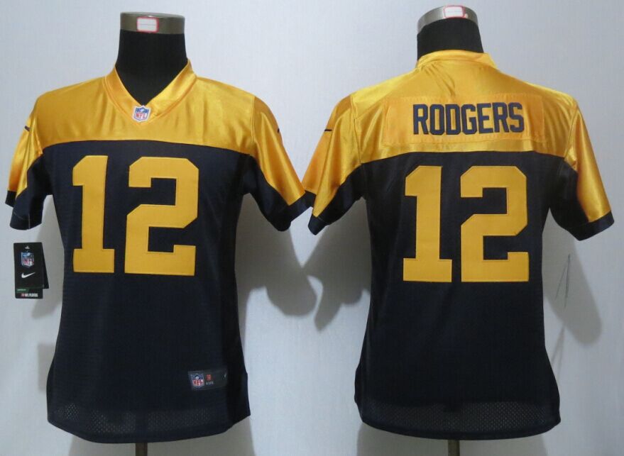 Womens Nike Green Bay Packers #12 Rodgers Blue Yellow Jersey