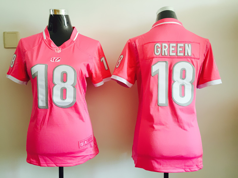 Womens NFL Cincinnati Bengals #18 Green Pink Bubble Gum Jersey