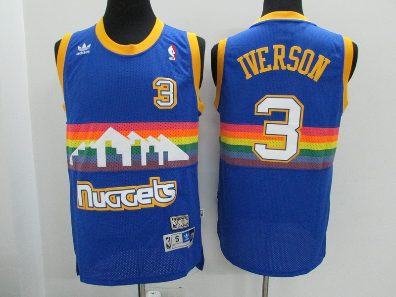 Adidas Denver Nuggets #3 Iverson Blue Throwback Jersey