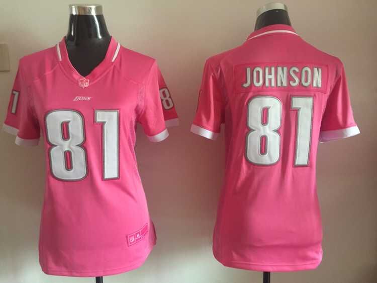 Womens NFL Detriot Lions #81 Johnson Pink Bubble Gum Jersey