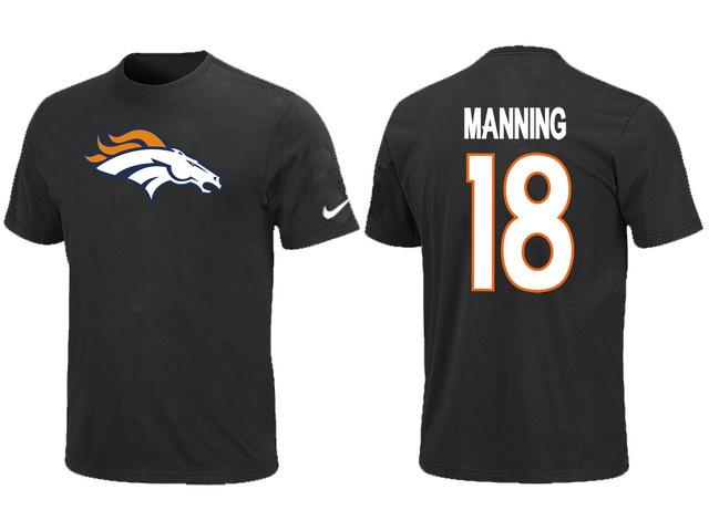  Nike Denver Broncos Peyton 18  Manning Name& Number TShirt Black 64 
