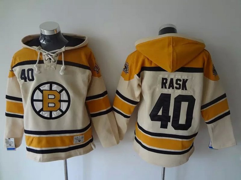 NHL Boston Bruins 40 Rask Yellow Cream Hoodie