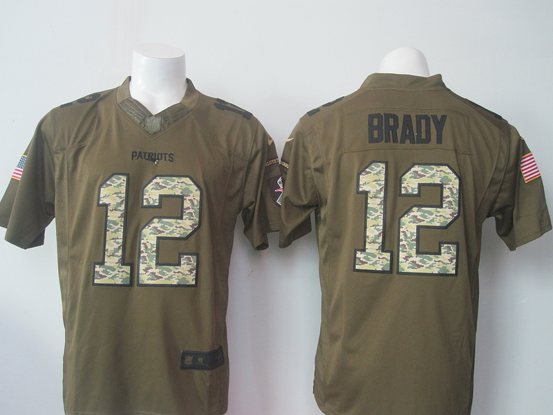 NFL New England Patriots #12 Brady Salute To Service Green Jersey