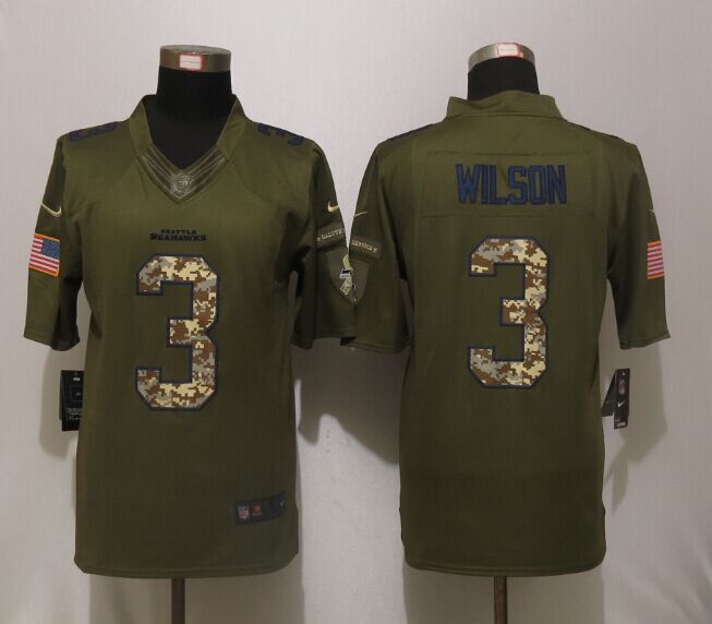 NFL Seattle Seahawks #3 Wilson Salute To Service Green Jersey