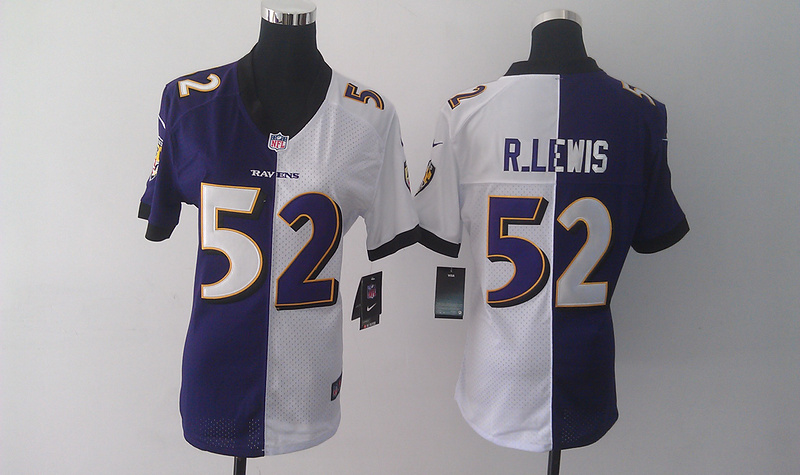Baltimore Ravens #52 R.Lewis Half and Half Women Jersey