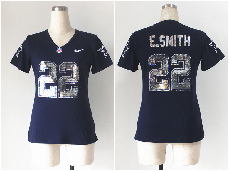 Nike NFL Dallas Cowboys #22 E.Smith Womens Blue Handwork Sequin lettering