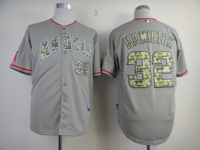 MLB Los Angeles Angels #32 Hamilton Camo Letters Jersey Grey