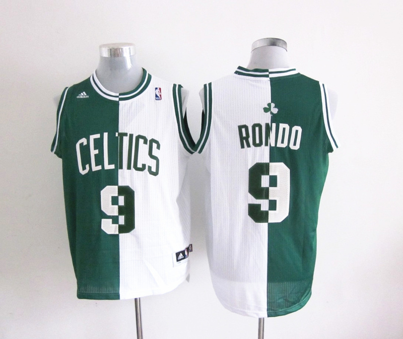 Adidas NBA Boston Celtics #9 Rondo Green and White Split jersey