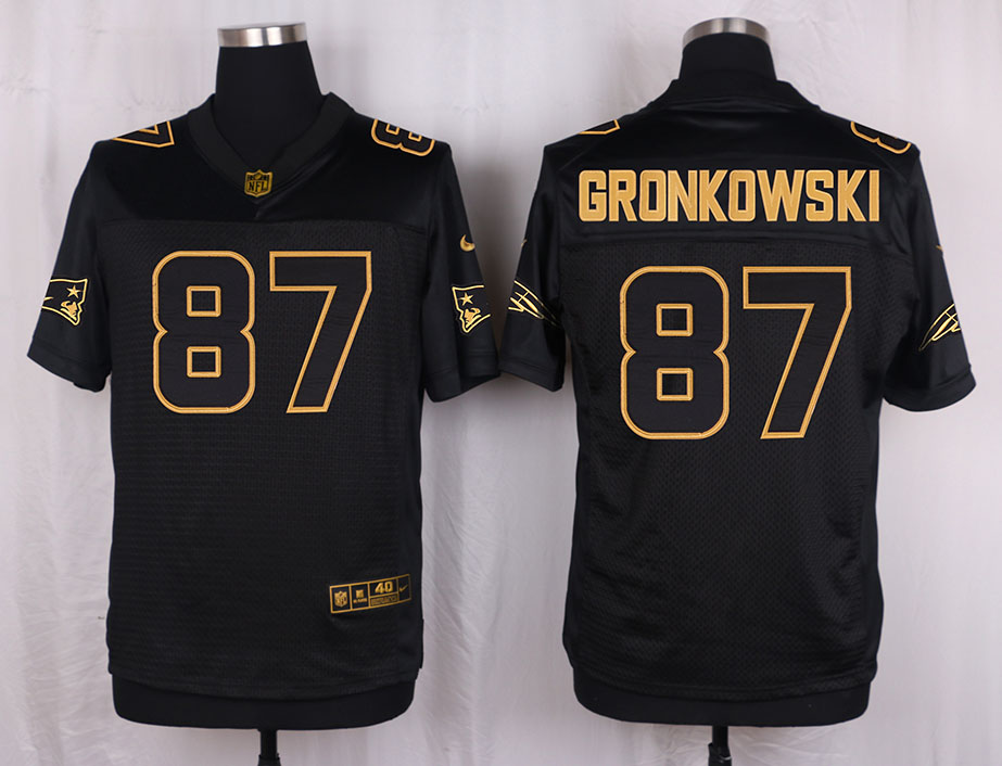 Mens New England Patriots #87 Rob Gronkowski Pro Line Black Gold Collection Jersey