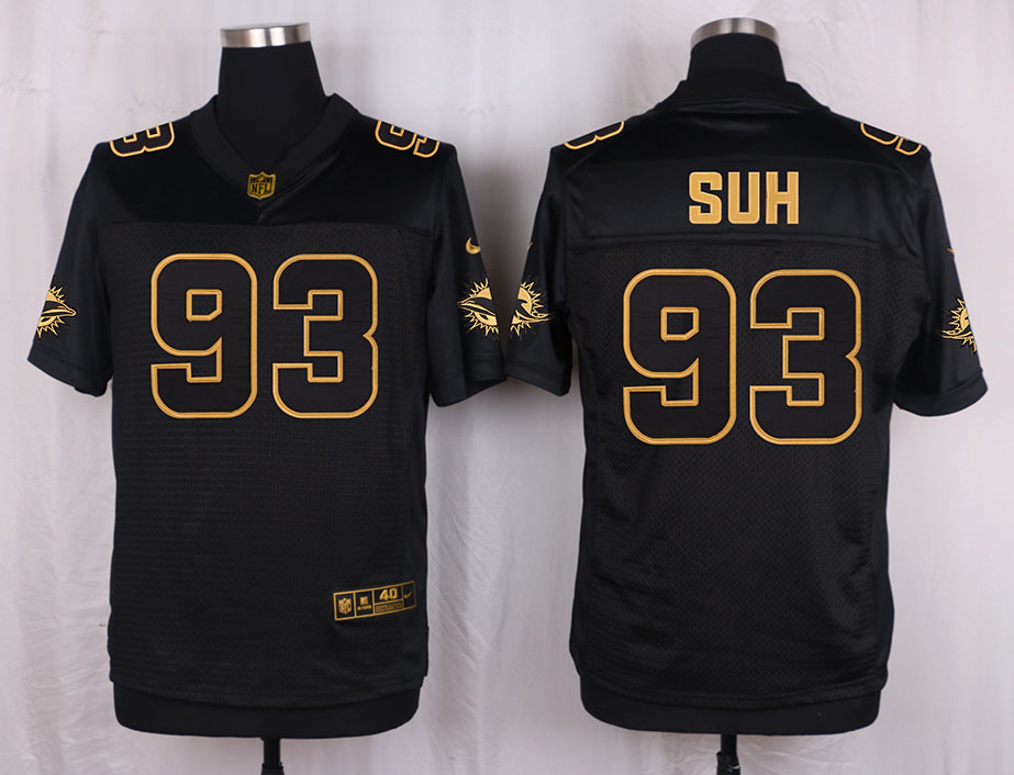 Mens Miami Dolphins #93 Ndamukong Suh Pro Line Black Gold Collection Jersey