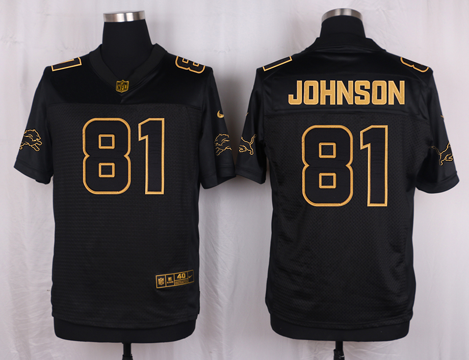 Mens Detroit Lions #81 Calvin Johnson Pro Line Black Gold Collection Jersey
