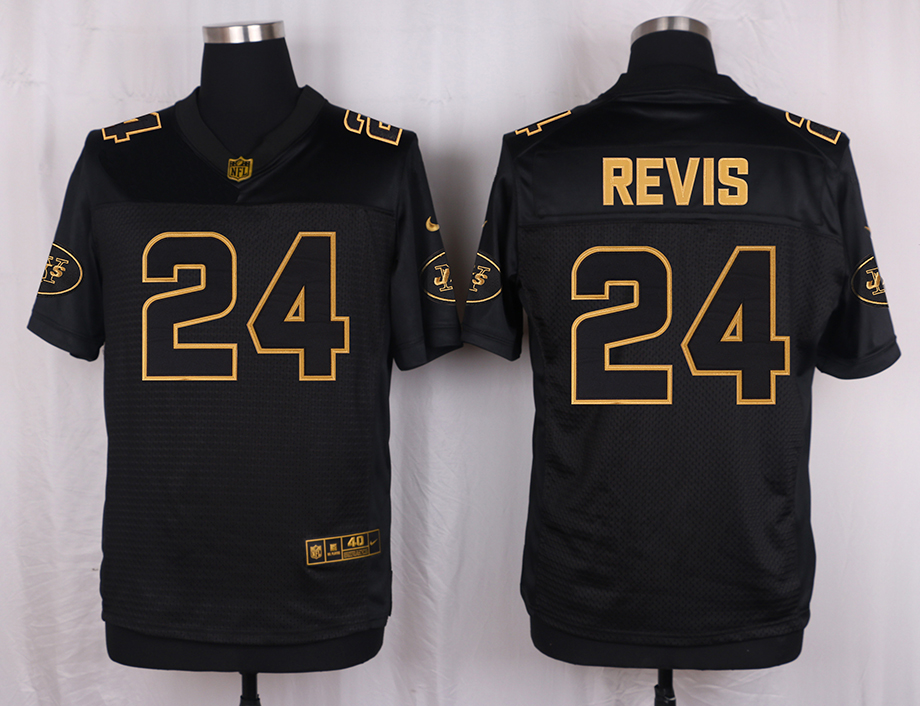 Mens New York Jets #24 Darrelle Revis Pro Line Black Gold Collection Jersey