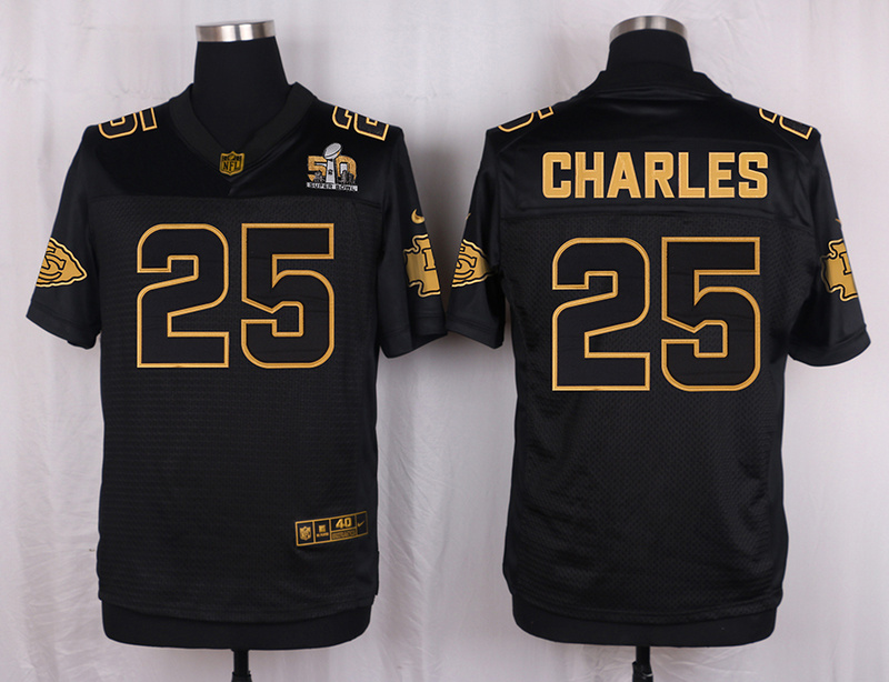 Mens Kansas City Chiefs #25 Jamaal Charles Pro Line Black Gold Collection Jersey