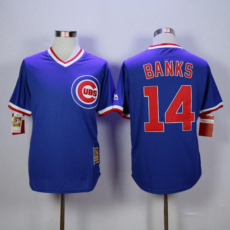 MLB Chicago Cubs #14 Ernie Banks Blue Throwback Pullover Jersey