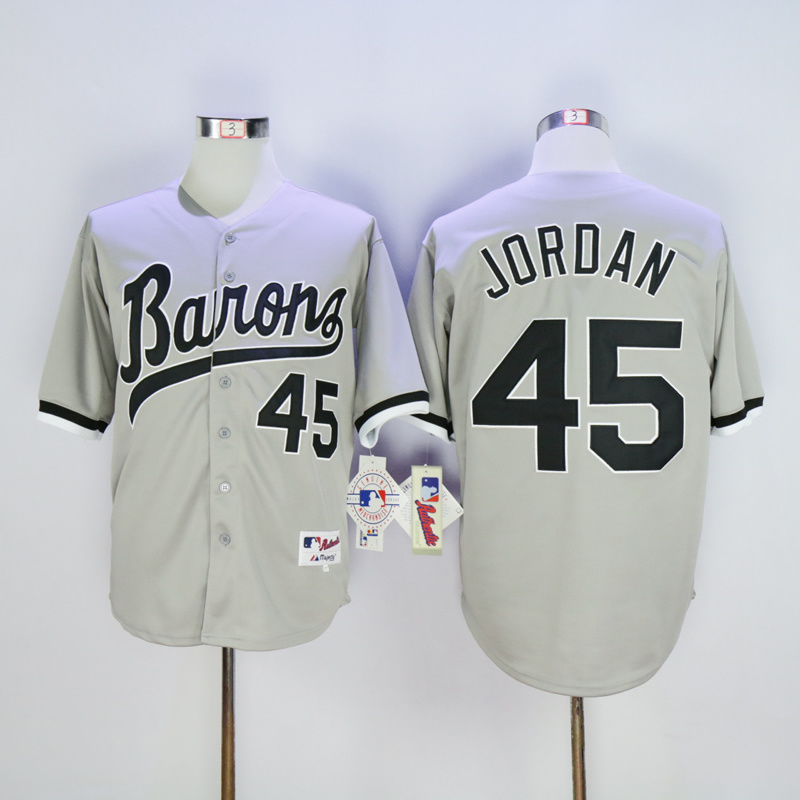 MLB Chicago White Sox Jordan #45 Birmingham Barons Jersey Button Down Grey