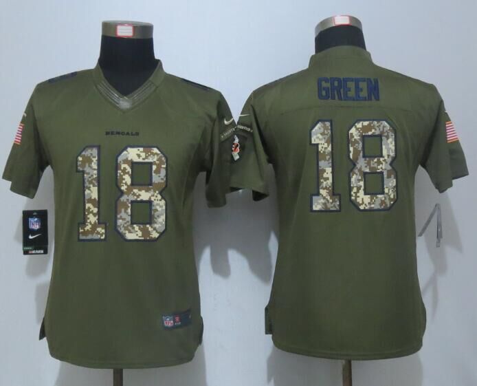 Womens NFL Cincinnati Bengals #18 Green Salute for Service Green Jersey