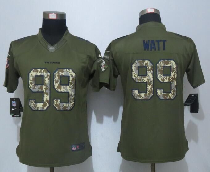 Womens NFL Houston Texans #99 Watt Salute for Service Green Jersey