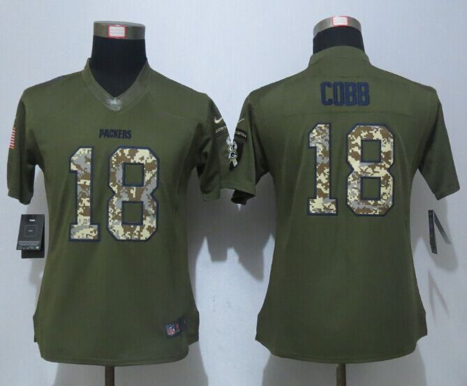 Womens NFL Green Bay Packers #18 Cobb Salute for Service Green Jersey