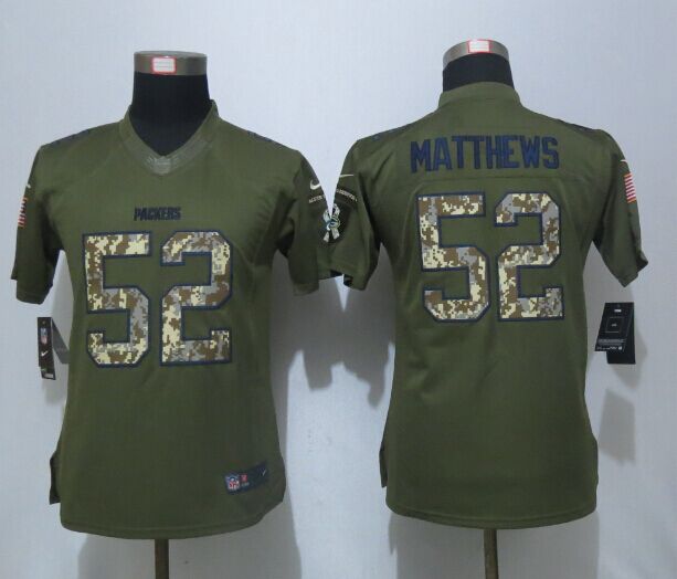 Womens NFL Green Bay Packers #52 Matthews Salute for Service Green Jersey