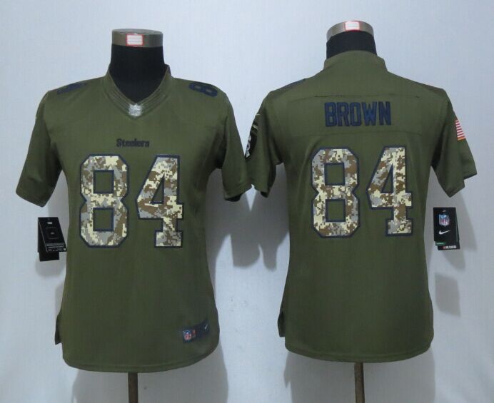Womens NFL Pittsburgh Steelers #84 Brown Salute for Service Green Jersey
