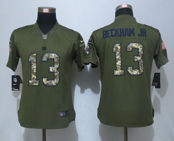 Womens NFL New York Giants #13 Beckham JR Salute for Service Green Jersey