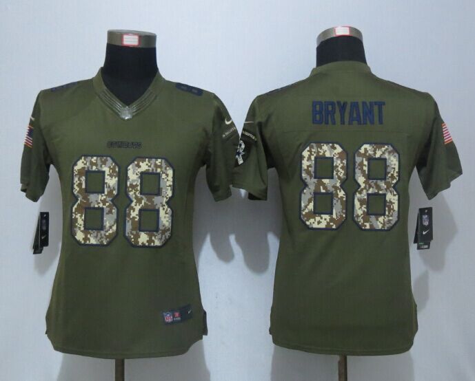 Womens NFL Dallas Cowboys #88 Bryant Salute for Service Green Jersey