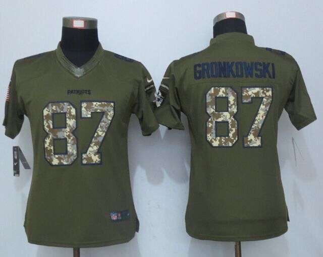 Womens NFL New England Patriots #87 Gronkowski Salute for Service Green Jersey