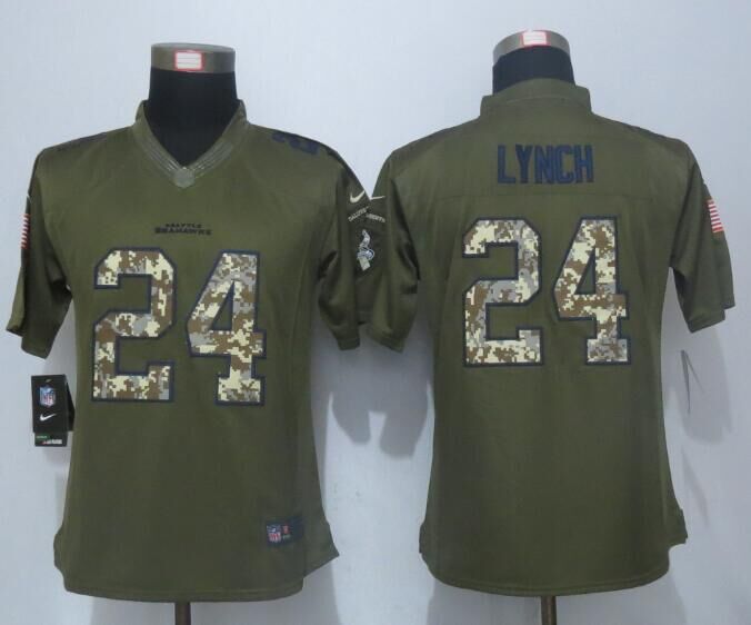 Womens NFL Seattle Seahawks #24 Lynch Salute for Service Green Jersey
