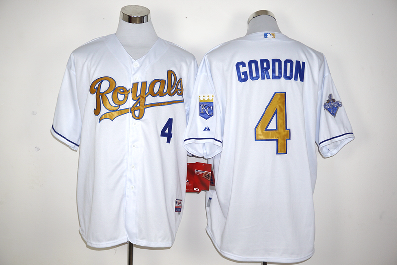 Majestic MLB Kansas City Royals #4 Gordon White World Series Champions Gold Jersey