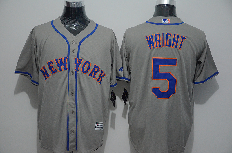 Majestic MLB New York Mets #5 Wright Grey Jersey