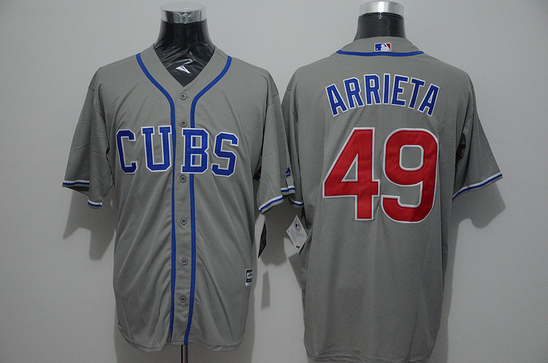 Majestic MLB Chicago Cubs #49 Arrieta Grey Jersey