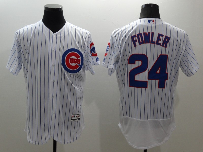 Majestics MLB Chicago Cubs #24 Fowler White Pinstripe Jersey