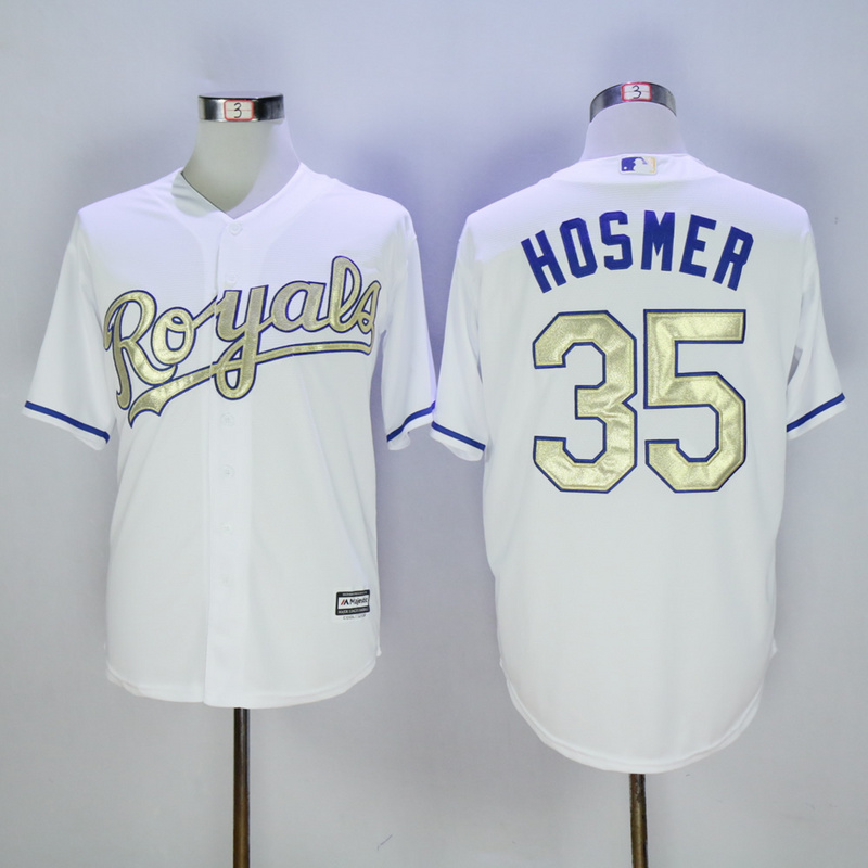 Majestic MLB Kansas City Royals #35 Hosmer White World Series Champions Gold Jersey