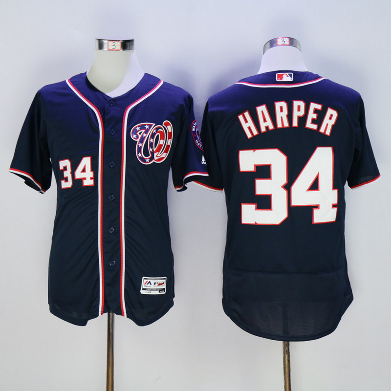 Majestics MLB Washington Nationals #34 Harper Blue Color Jersey