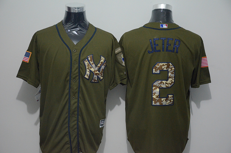 MLB New York Yankees #2 Derek Jeter Green Salute to Service Jersey 