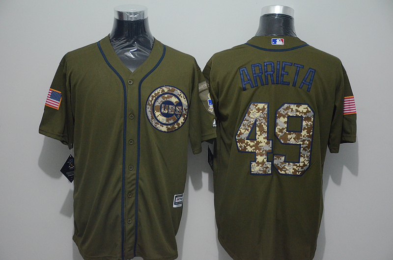 MLB Chicago Cubs #49 Jake Arrieta Green Salute to Service Jersey 