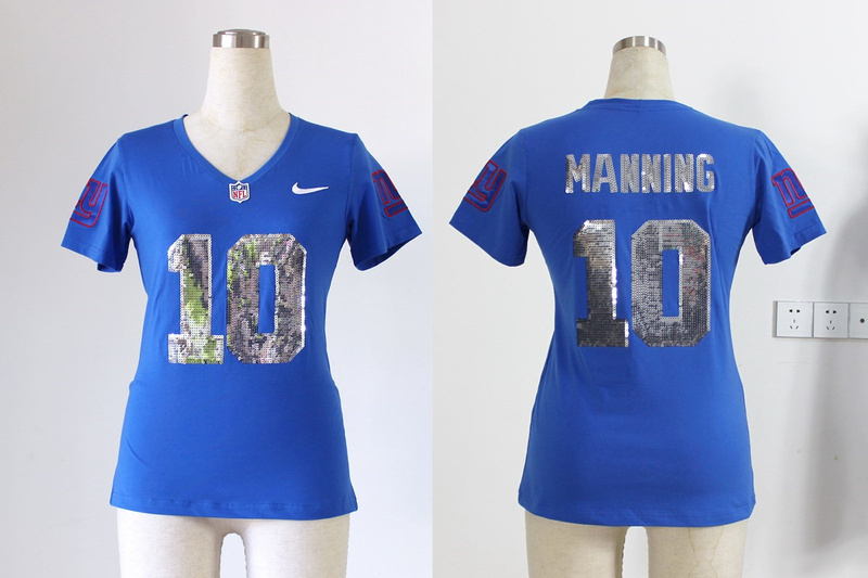 New York Giants #10 Manning Womens Handwork Sequin Blue Jersey